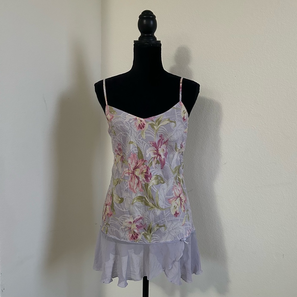 Purple and Pink Floral Lily 100% Silk Slip Dress